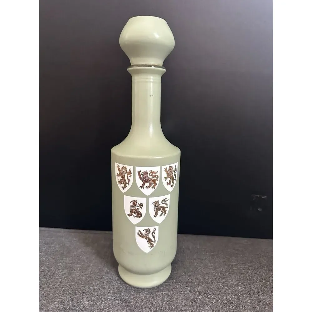 Vintage Old Fitzgerald Stitzel Weller Green Glass Bourbon Decanter Lion Crests